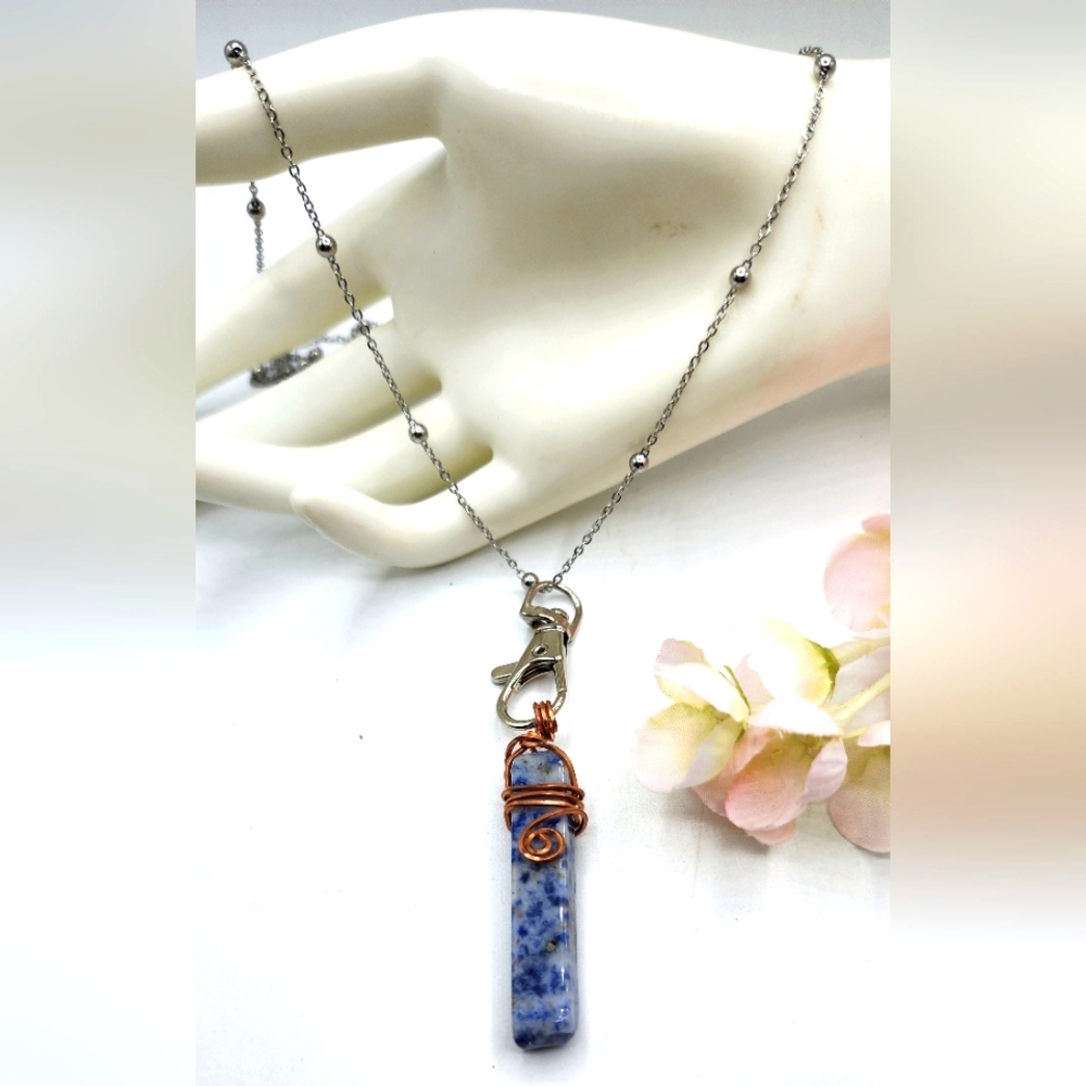 Womens Silver Chain Necklace,22in,wirewrapped Stone